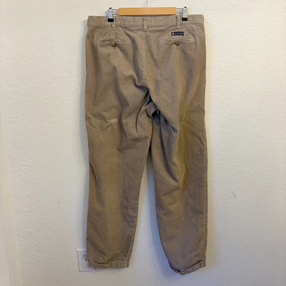 Vintage Chaps Ralph Lauren Corduroy Pleated Pants 38x34 Cuffed Baggy Tan 90s - Picture 3 of 14